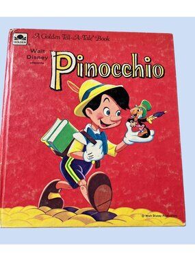 Walt Disney Presents Pinocchio Golden Tell-A-Tale Book Hardcover Vintage 1970s